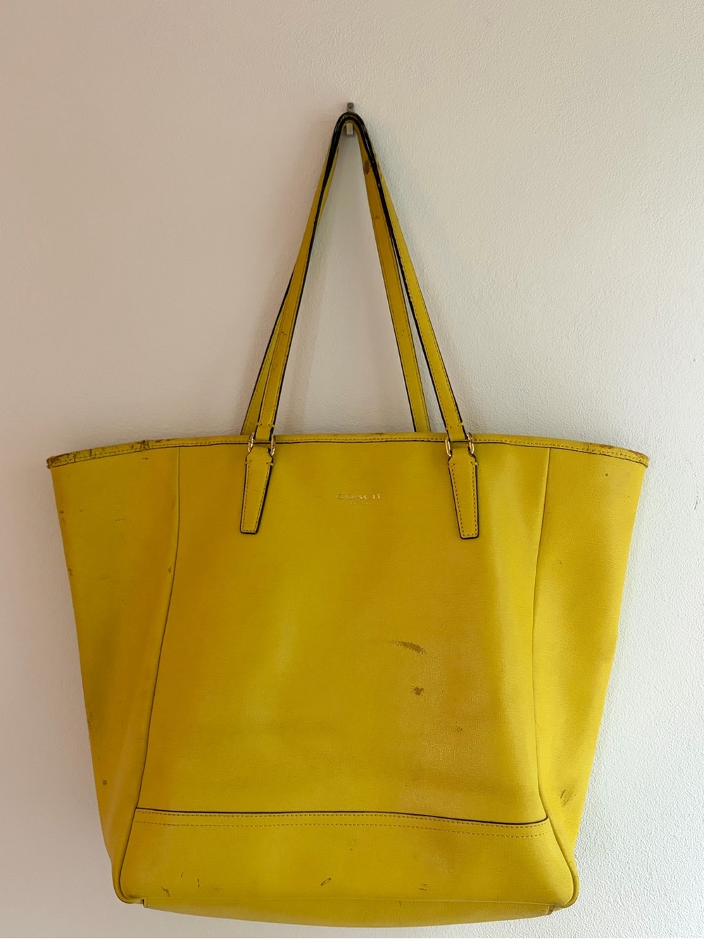 Coach Yellow Saffiano Leather Zip Top Tote Bag Large Shoulder Purse F12220